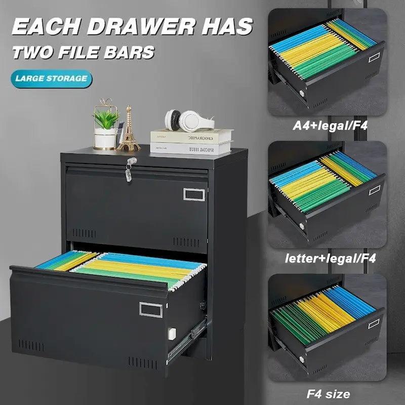 Metal Lockable File Cabinet with Lock and 2 Drawers