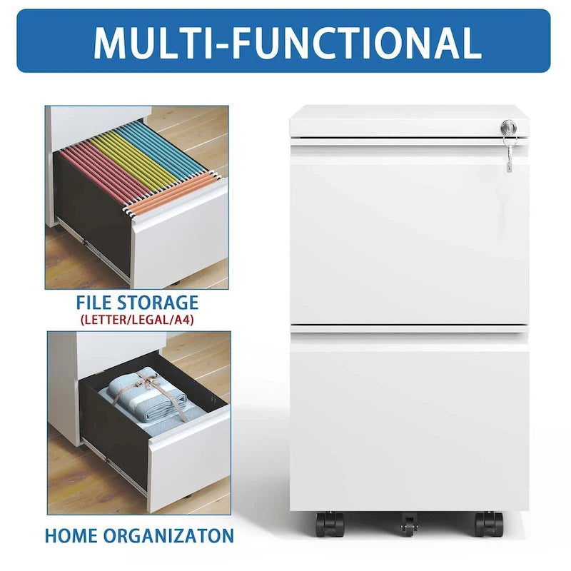 2-Drawer Metal Mobile File Cabinet with Lock