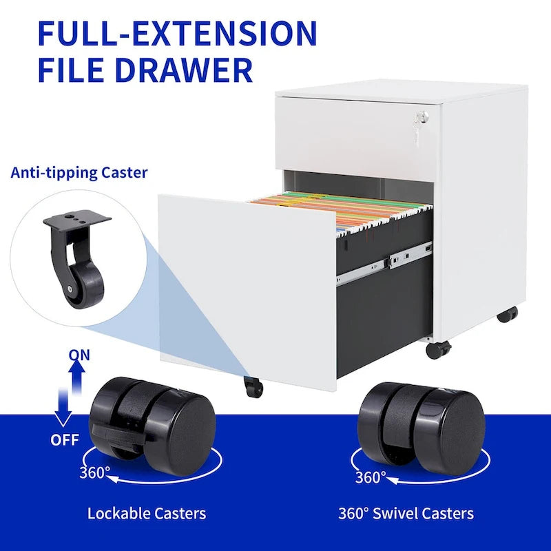 2 Drawer Mobile File Cabinet with Lock Steel File Cabinet for Legal/Letter/A4/F4 Size, Fully Assembled Include Wheels