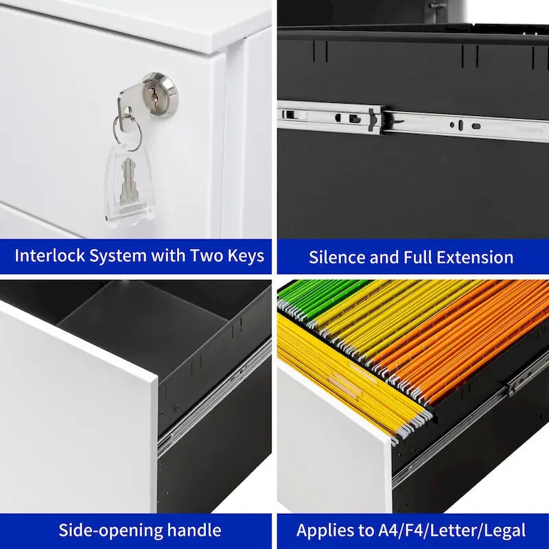 2 Drawer Mobile File Cabinet with Lock Steel File Cabinet for Legal/Letter/A4/F4 Size, Fully Assembled Include Wheels