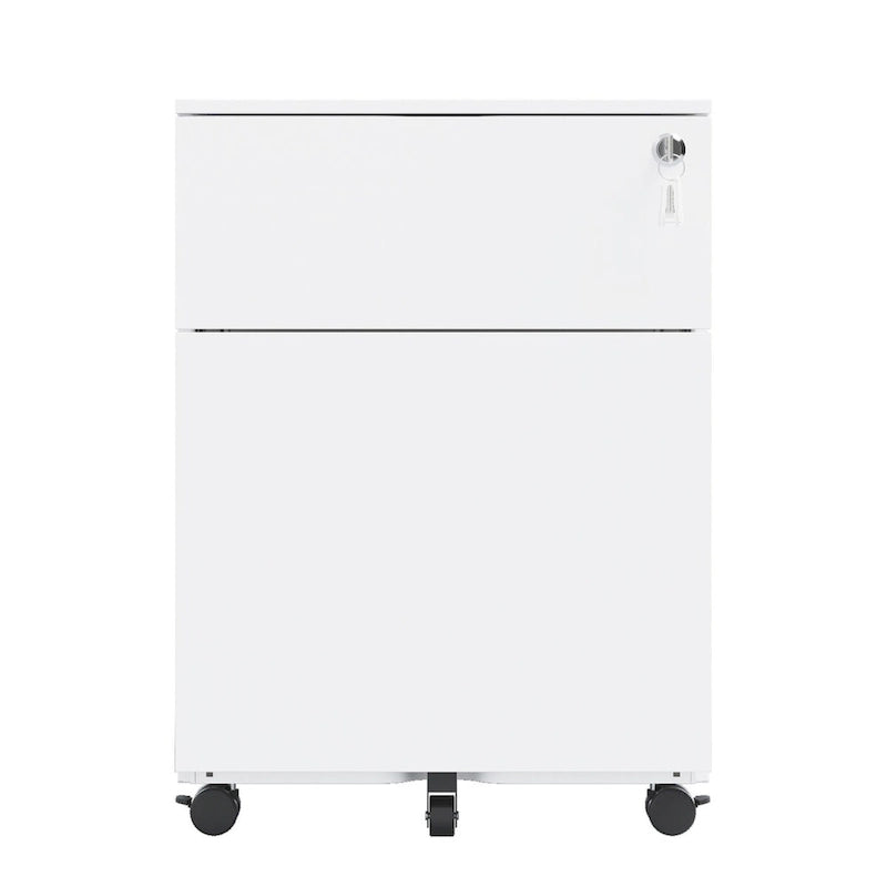 2 Drawer Mobile File Cabinet with Lock Steel File Cabinet for Legal/Letter/A4/F4 Size, Fully Assembled Include Wheels