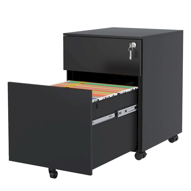 2 Drawer Mobile File Cabinet with Lock Steel File Cabinet for Legal/Letter/A4/F4 Size, Fully Assembled Include Wheels