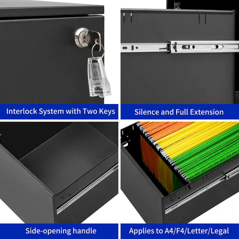 2 Drawer Mobile File Cabinet with Lock Steel File Cabinet for Legal/Letter/A4/F4 Size, Fully Assembled Include Wheels
