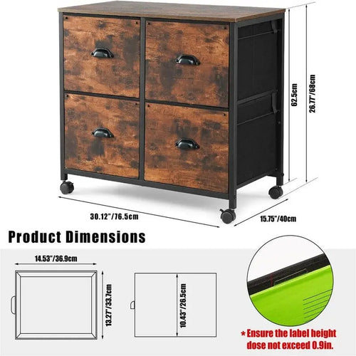 Commode à 4 tiroirs en tissu mobile - 17,13P x 33,46L x 6,9H