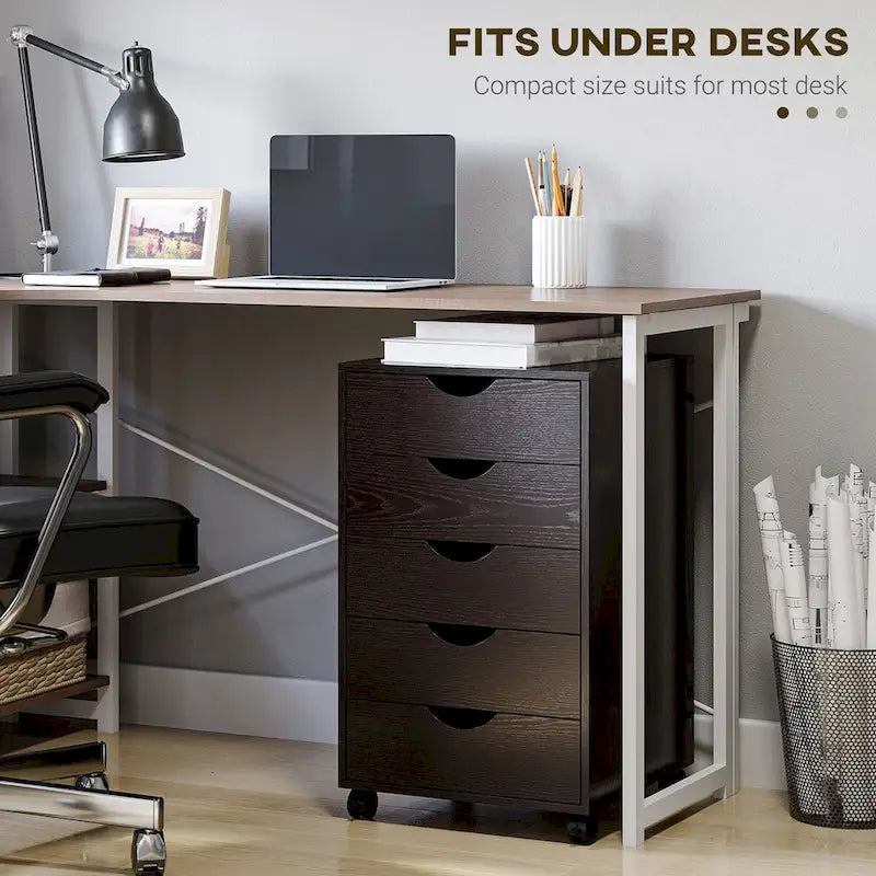 5 Drawer File Cabinet Storage Organizer Filing Cabinet with Nordic Minimalist Modern Style & Wheels, Brown