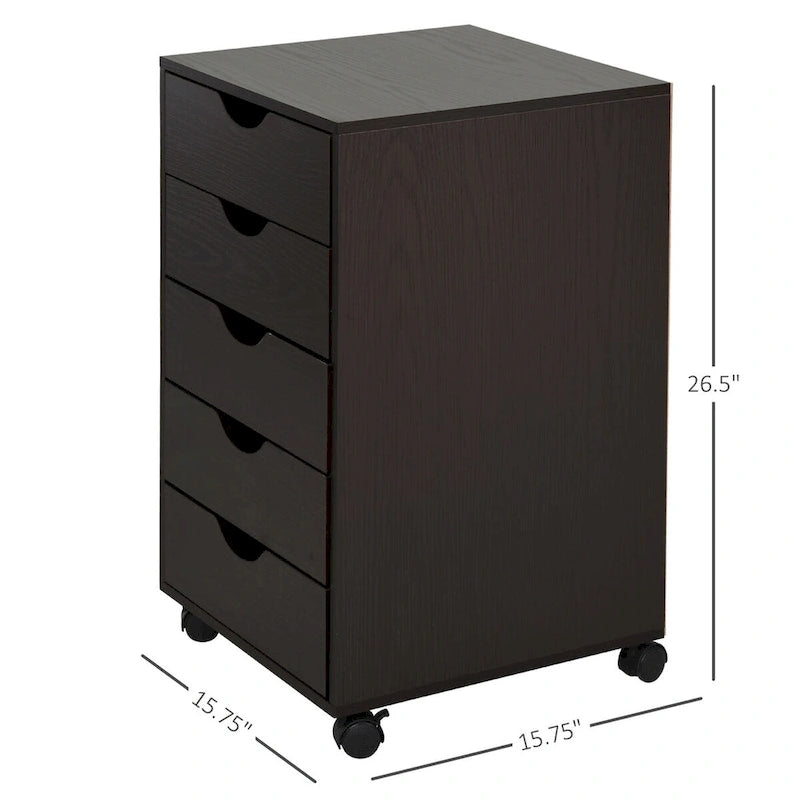 5 Drawer File Cabinet Storage Organizer Filing Cabinet with Nordic Minimalist Modern Style & Wheels, Brown