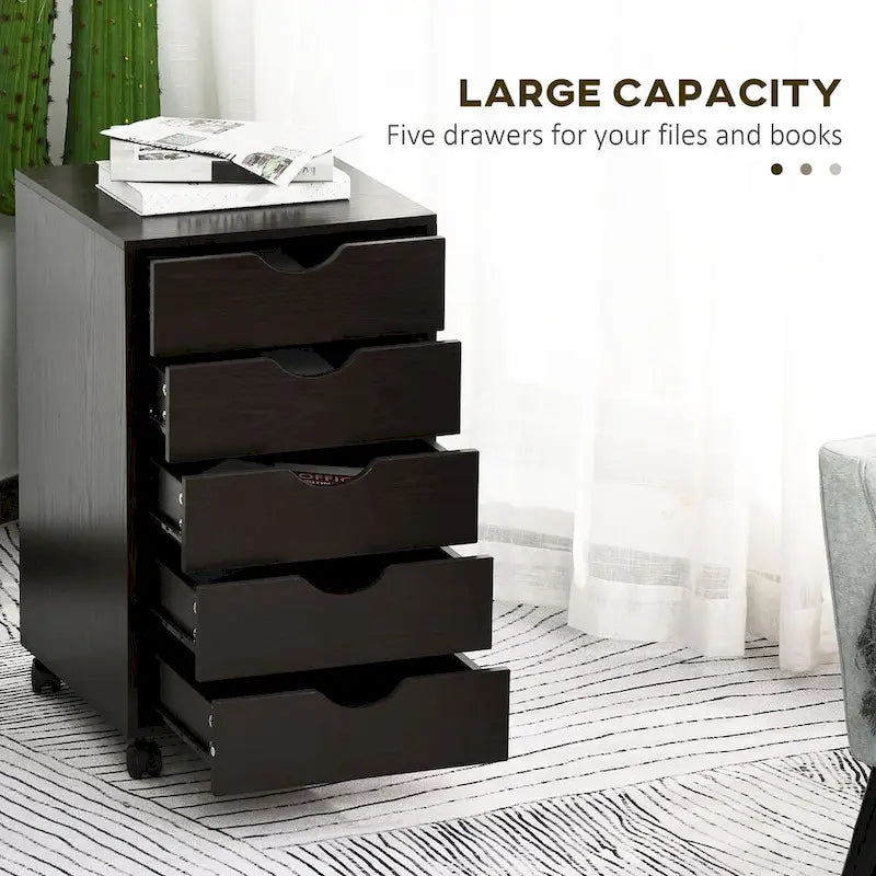5 Drawer File Cabinet Storage Organizer Filing Cabinet with Nordic Minimalist Modern Style & Wheels, Brown