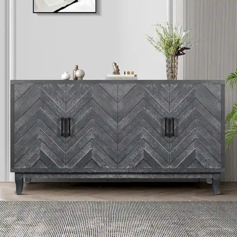 Stronger Vintage Style Buffet Cabinet, Lacquered Accent Storage 4 Door Wooden Cabinets, Thickened Sideboard Storage Cabinet
