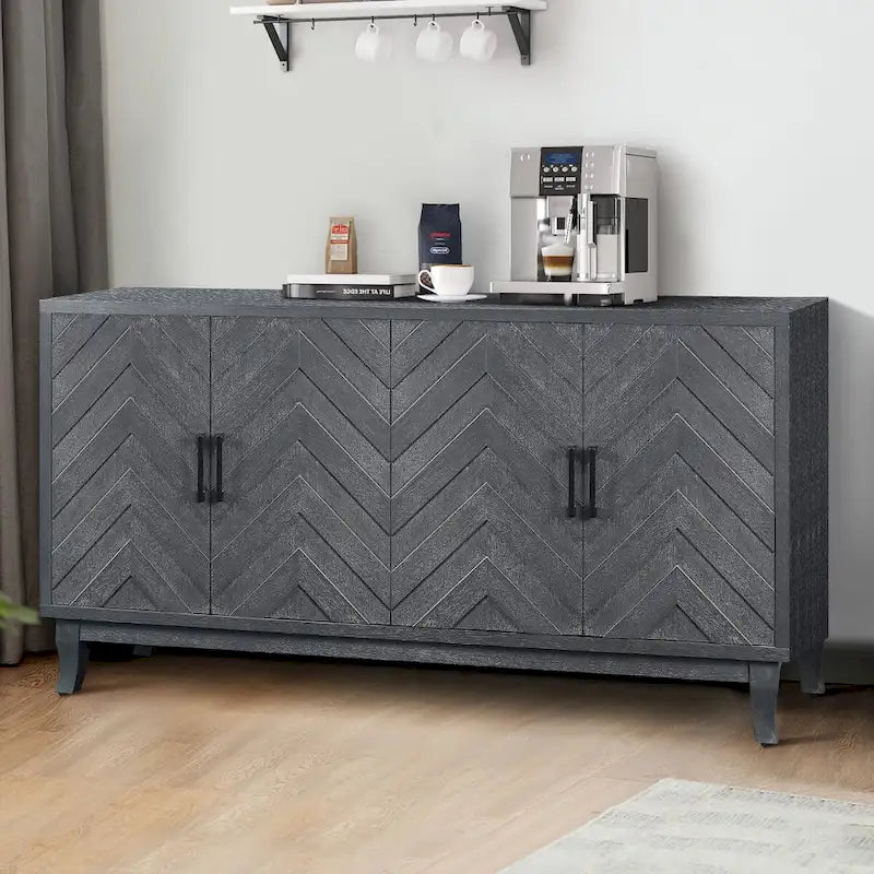 Stronger Vintage Style Buffet Cabinet, Lacquered Accent Storage 4 Door Wooden Cabinets, Thickened Sideboard Storage Cabinet