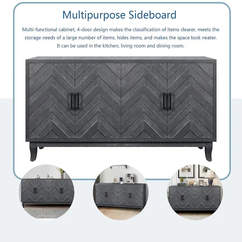Stronger Vintage Style Buffet Cabinet, Lacquered Accent Storage 4 Door Wooden Cabinets, Thickened Sideboard Storage Cabinet