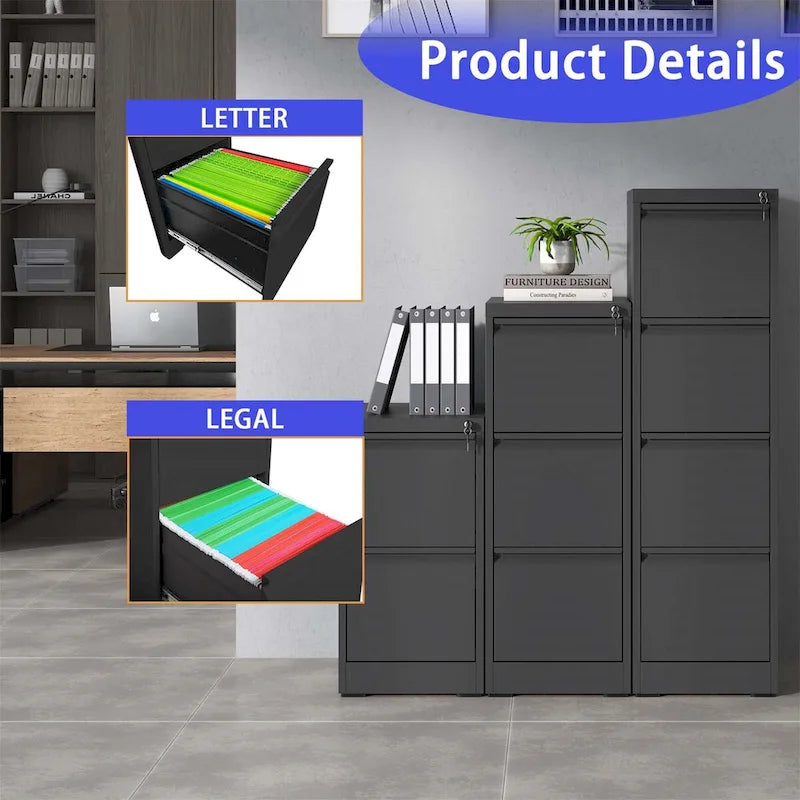5 Drawer Metal Vertical File Cabinet with Lock