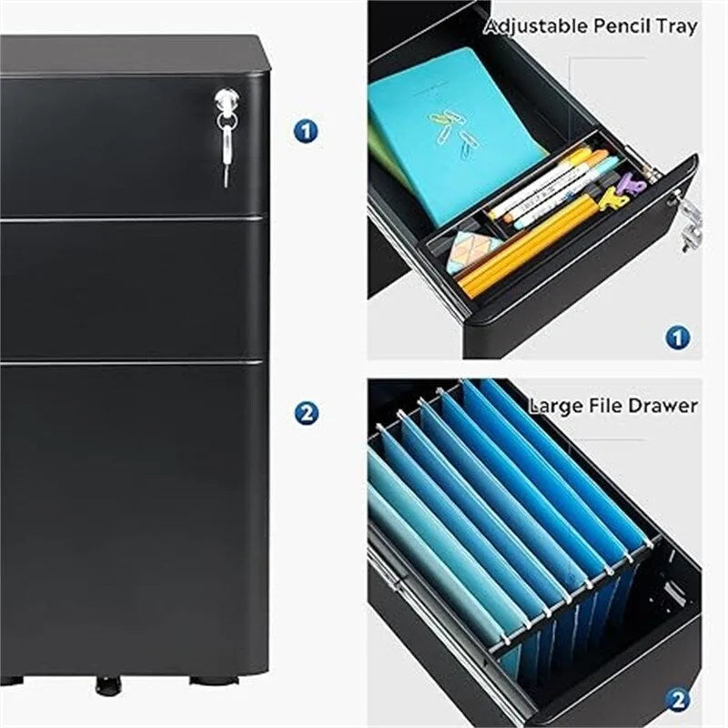 3-Drawer Slim File Cabine - 17.7D x 11.8W x 23H