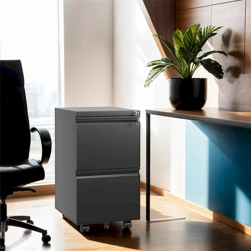 2 Drawer Metal Mobile File Cabinet, Rolling File Cabinet with Lock