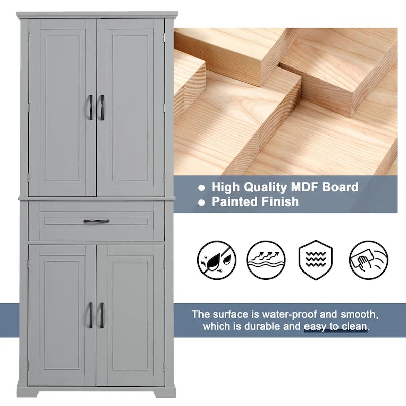 Bathroom Storage Cabinet with Doors and Drawer, Multiple Storage Space, Adjustable Shelf