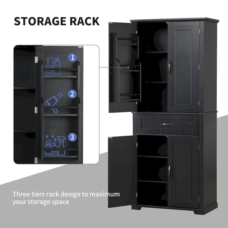Bathroom Storage Cabinet with Doors and Drawer, Multiple Storage Space, Adjustable Shelf, Black