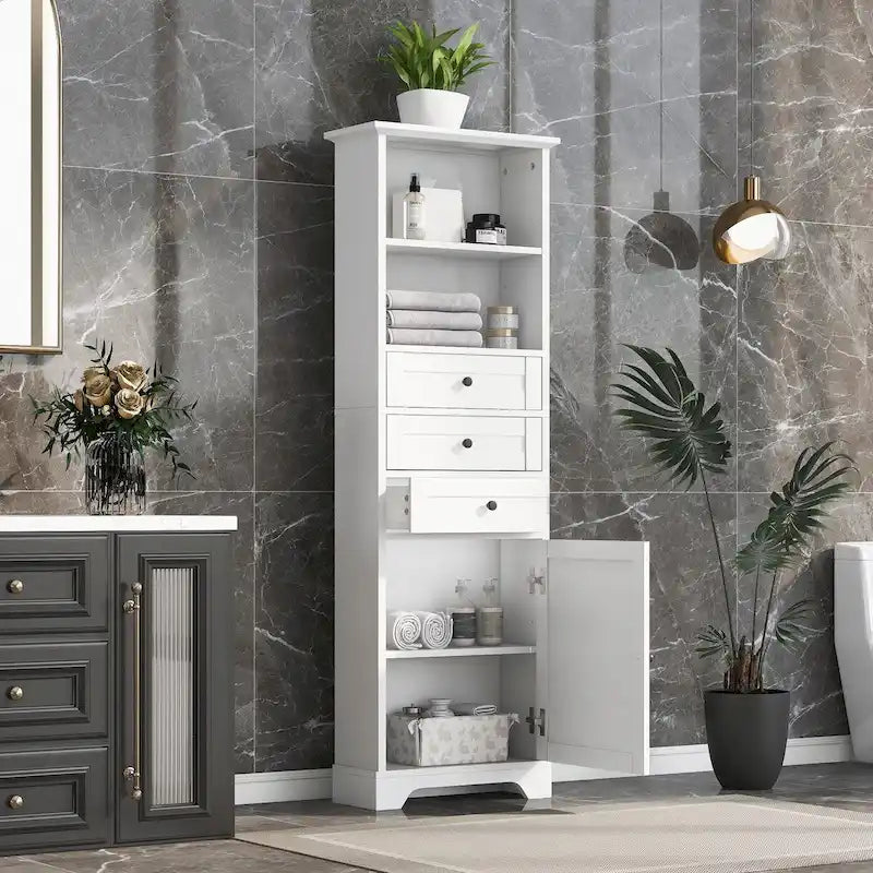 68Tall Storage Cabinet with 3 Drawers and Adjustable Shelves for Bathroom, Kitchen and Living Room