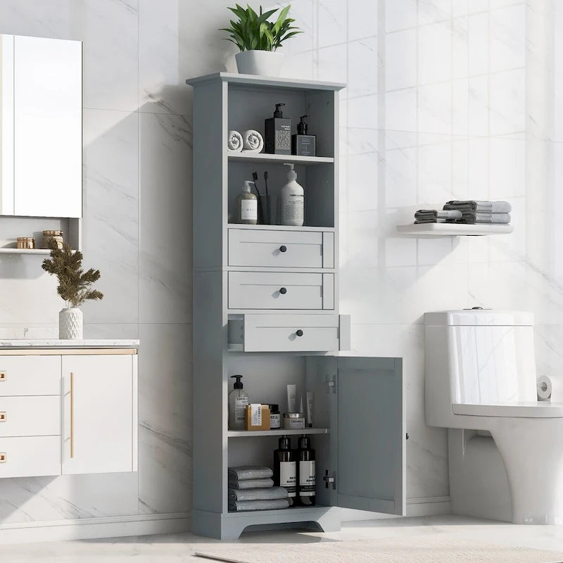 68Tall Storage Cabinet with 3 Drawers and Adjustable Shelves for Bathroom, Kitchen and Living Room