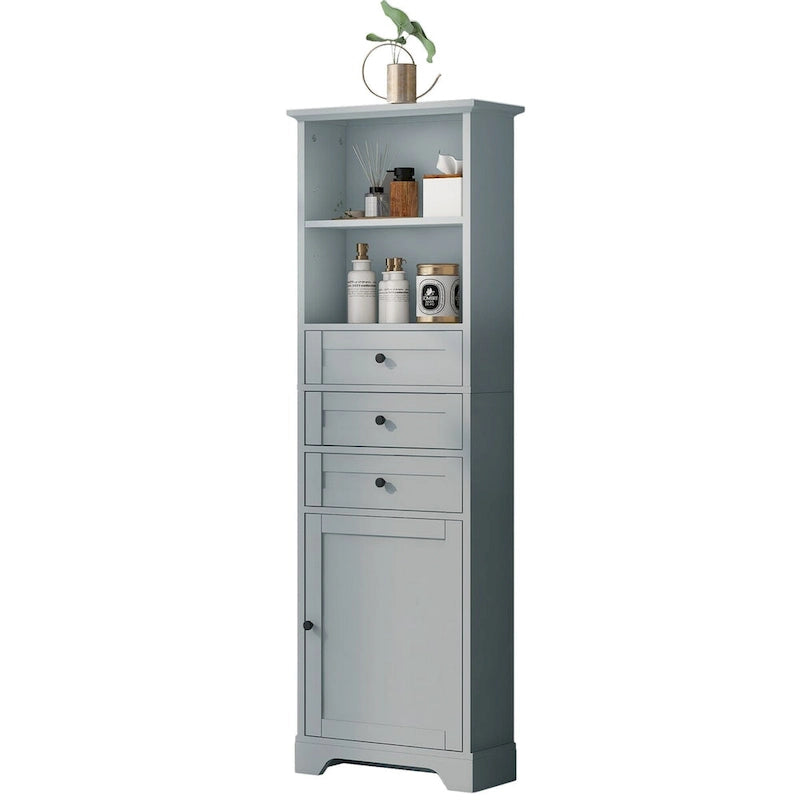 68Tall Storage Cabinet with 3 Drawers and Adjustable Shelves for Bathroom, Kitchen and Living Room
