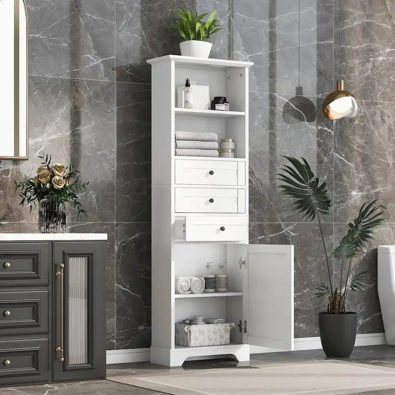 68Tall Storage Cabinet with 3 Drawers and Adjustable Shelves for Bathroom, Kitchen and Living Room