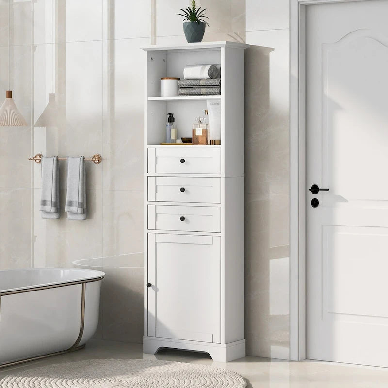 68Tall Storage Cabinet with 3 Drawers and Adjustable Shelves for Bathroom, Kitchen and Living Room