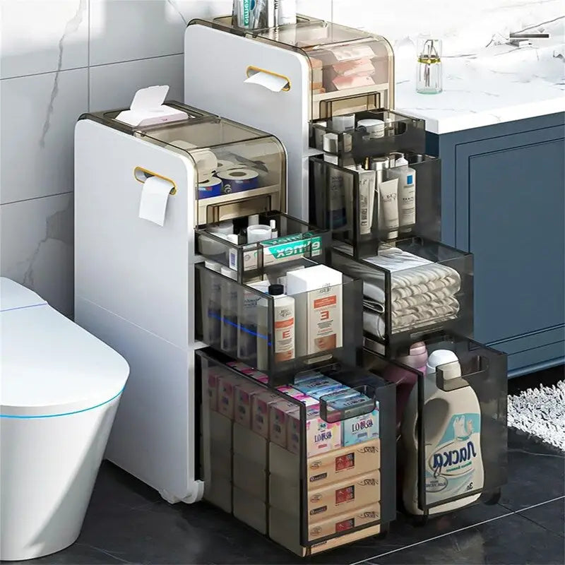 Bathroom Floor Cabinet 4-Tiers Free Standing Toilet Paper Holder - 16.14D x 6.9W x 37.91H
