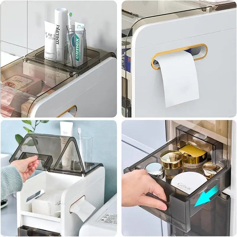 Bathroom Floor Cabinet 4-Tiers Free Standing Toilet Paper Holder - 16.14D x 6.9W x 37.91H