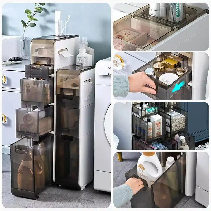 Bathroom Floor Cabinet 4-Tiers Free Standing Toilet Paper Holder - 16.14D x 6.9W x 37.91H