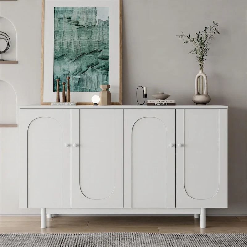 4-Door Intaglio Storage Cabinet with Pine Legs, Solid Wood Pulls, and MDF, Stylish and Functional for Living Room